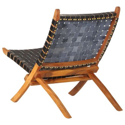 vidaXL Cadeira de descanso dobrável couro genuíno preto