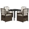 vidaXL 5 pcs conjunto jantar p/ jardim c/ almofad&otilde;es vime PE castanho