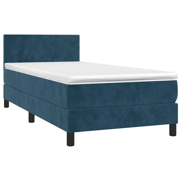 vidaXL Cama box spring c/ colch&atilde;o/LED 90x190 cm veludo azul-escuro