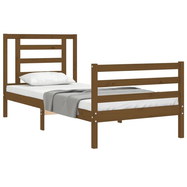 vidaXL Estrutura cama cabeceira 90x200 cm madeira maci&ccedil;a castanho-mel