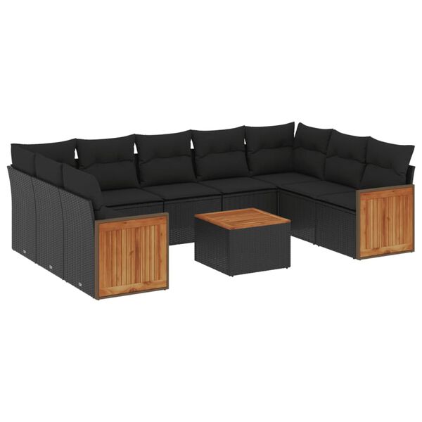 vidaXL 10 pcs conjunto sof&aacute;s de jardim c/ almofad&otilde;es vime PE preto
