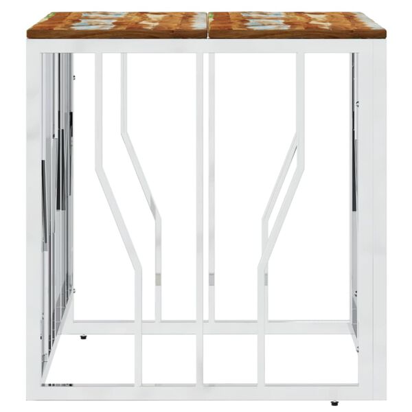 vidaXL Mesa centro a&ccedil;o inoxid&aacute;vel/madeira recuperada maci&ccedil;a prateado