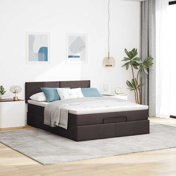 vidaXL Cama otomana com colch&atilde;o 140x190 cm tecido castanho escuro