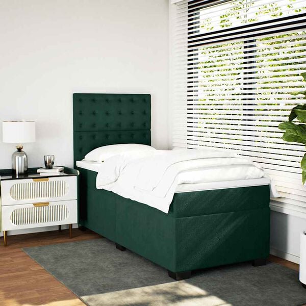 vidaXL Cama com molas/colch&atilde;o 90x200 cm veludo verde-escuro