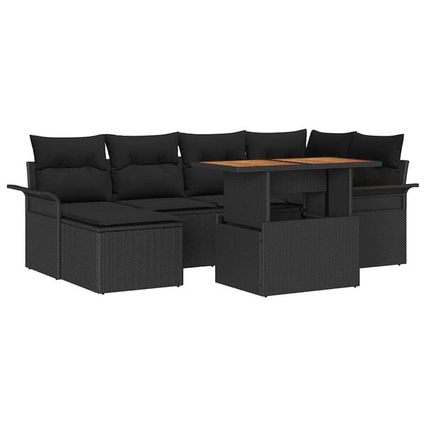 vidaXL Conjunto de Sof&aacute; de Jardim 7 pcs Preto Rattan Sint&eacute;tico