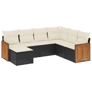 vidaXL 7 pcs conjunto de sof&aacute;s p/ jardim c/ almofad&otilde;es vime PE preto