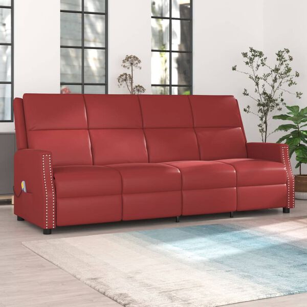 vidaXL Poltrona massagens 4 lug. reclinável couro art. vermelho tinto