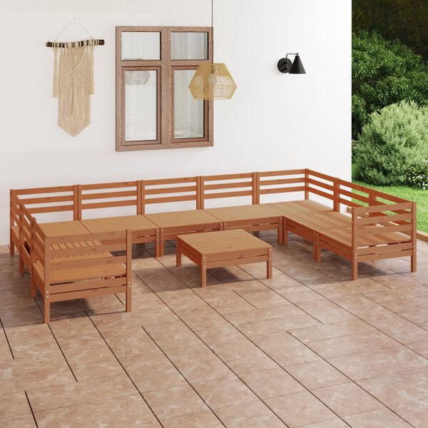 vidaXL 10 pcs conjunto lounge de jardim pinho maciço castanho mel