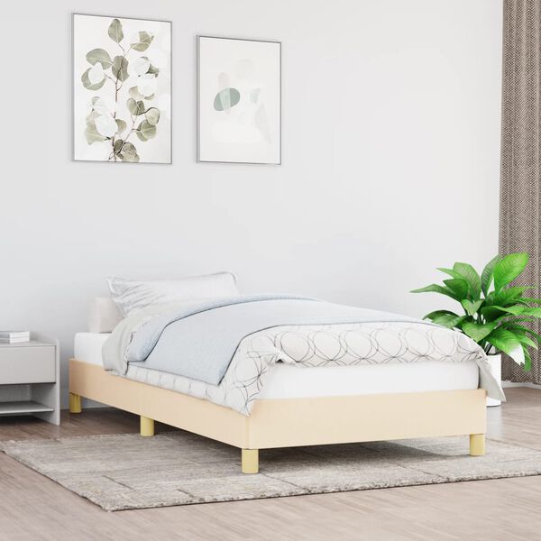vidaXL Estrutura de cama sem colchão 90x200 cm tecido creme