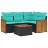 vidaXL Conjunto de sof&aacute; de jardim de 5 pe&ccedil;as com almofadas em rattan sint&eacute;tico preto