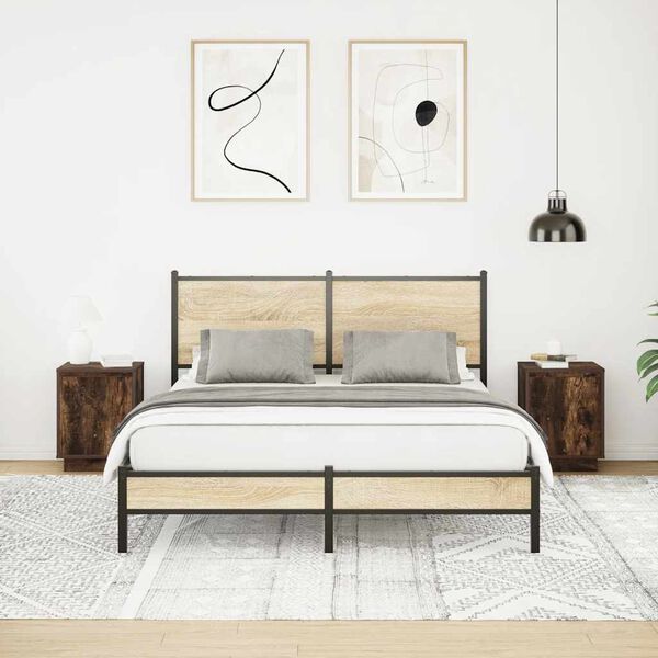 vidaXL Mesas cabeceira c/ luzes LED 2 pcs 38x34x50 cm carvalho fumado