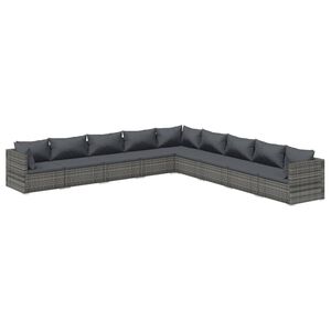 vidaXL 9 pcs conjunto lounge de jardim c/ almofad&otilde;es vime PE cinzento