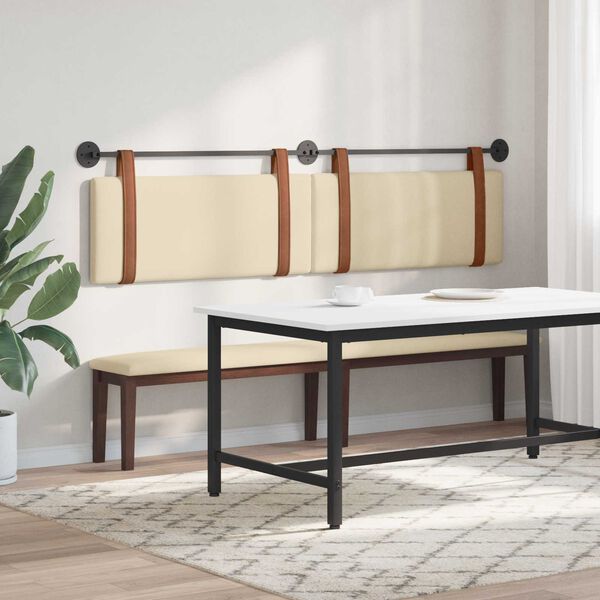 vidaXL Cabeceira Suspensa Liso Creme 210 x 55 x 5 cm PU Antigo