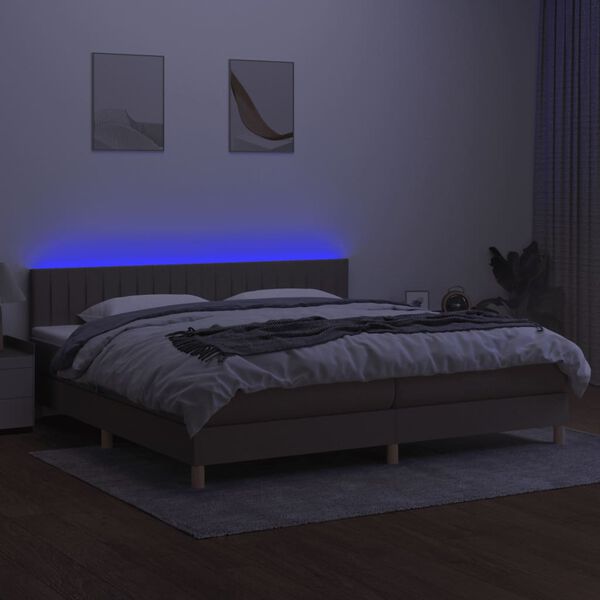 vidaXL Cama box spring colch&atilde;o/LED 200x200cm tecido cinza-acastanhado