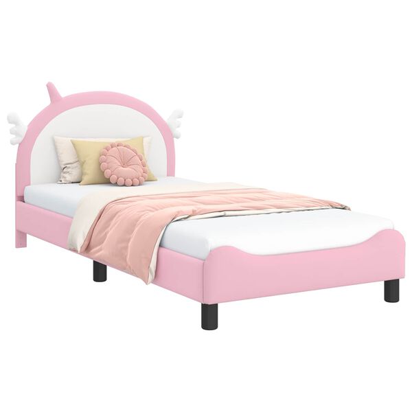 vidaXL Estrutura de Cama Infantil com Cabeceira Rosa 90 x 200 cm PU