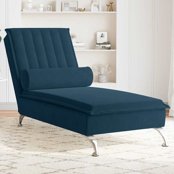 vidaXL Chaise lounge de massagem com rolo veludo azul