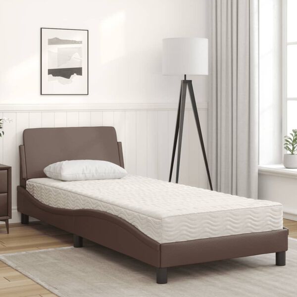 vidaXL Cama com colch&atilde;o Dover 90x200 cm couro artificial castanho