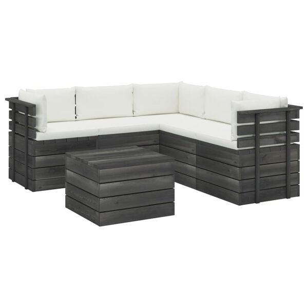 vidaXL 6 pcs conjunto lounge de paletes com almofad&otilde;es pinho maci&ccedil;o