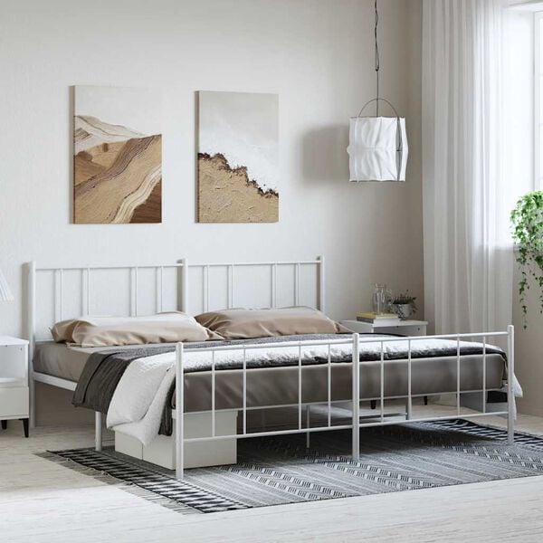 vidaXL Estrutura de cama com cabeceira e p&eacute;s 193x203 cm metal branco