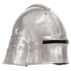 vidaXL Capacete de cavaleiro medieval r&eacute;plica LARP a&ccedil;o prateado