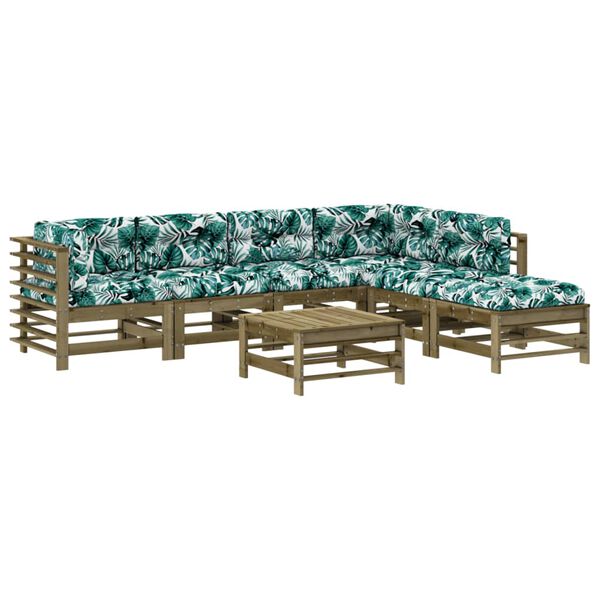 vidaXL 7 pcs conjunto lounge de jardim c/ almofadões pinho impregnado