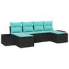 vidaXL Conjunto de Sof&aacute; de Jardim 4 unid. Preto e Turquesa vime PE