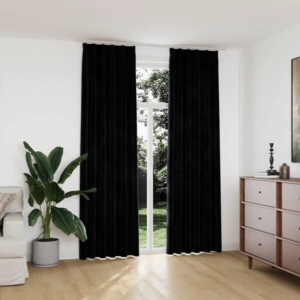 vidaXL Cortinas blackout com ganchos 2 pcs 140x245 cm veludo preto