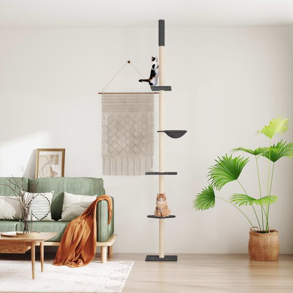 vidaXL &Aacute;rvore gatos altura ajust. ch&atilde;o-teto 263,5-289,5cm cinza-escuro