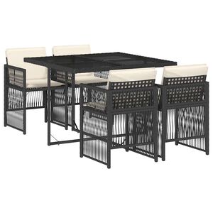 vidaXL 5 pcs conjunto de jantar p/ jardim c/ almofad&otilde;es vime PE preto