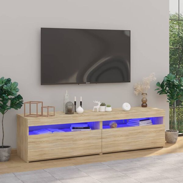 vidaXL M&oacute;veis de TV com luzes LED 2 pcs 75x35x40 cm carvalho sonoma