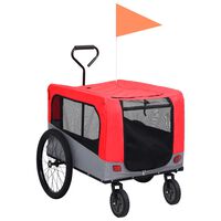 vidaXL Reboque bicicletas/carrinho para animais 2-em-1 vermelho/cinza