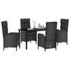 vidaXL Conjunto de Jantar para Jardim com almofada 5 pcs Preto vime PE