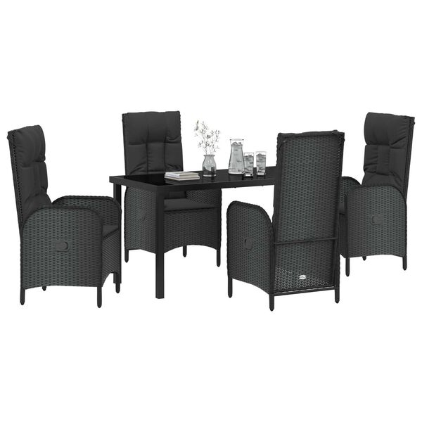 vidaXL Conjunto de Jantar para Jardim com almofada 5 pcs Preto vime PE