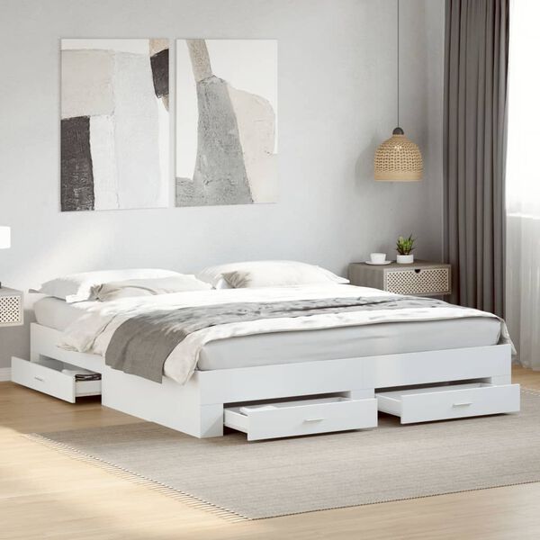 vidaXL Estrutura de cama c/ gavetas 200x200cm derivados madeira branco