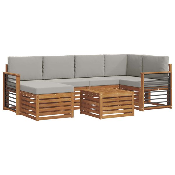 vidaXL Conjunto de Sof&aacute; Sectional 7 pcs Cinza Natural e Claro