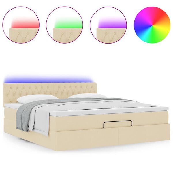 vidaXL Cama Otomana com colch&atilde;o & LEDs 180x200cm tecido creme