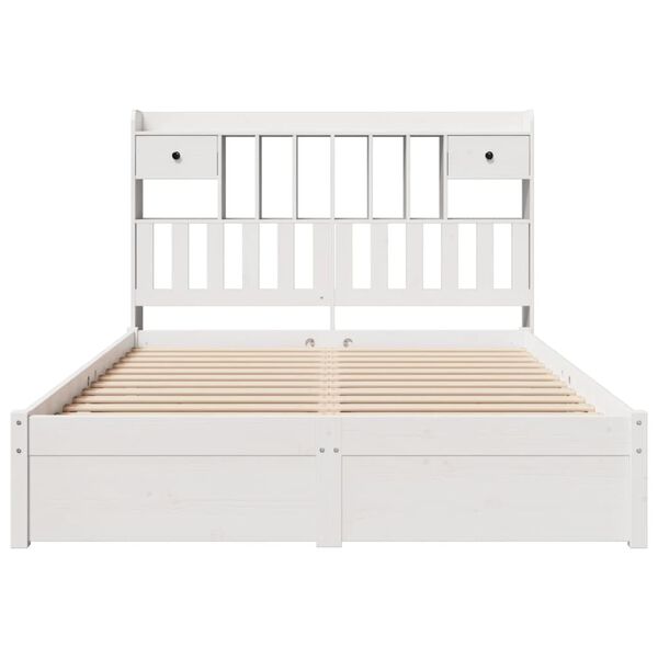 vidaXL Cama com estante sem colch&atilde;o 150x200 cm pinho maci&ccedil;o branco