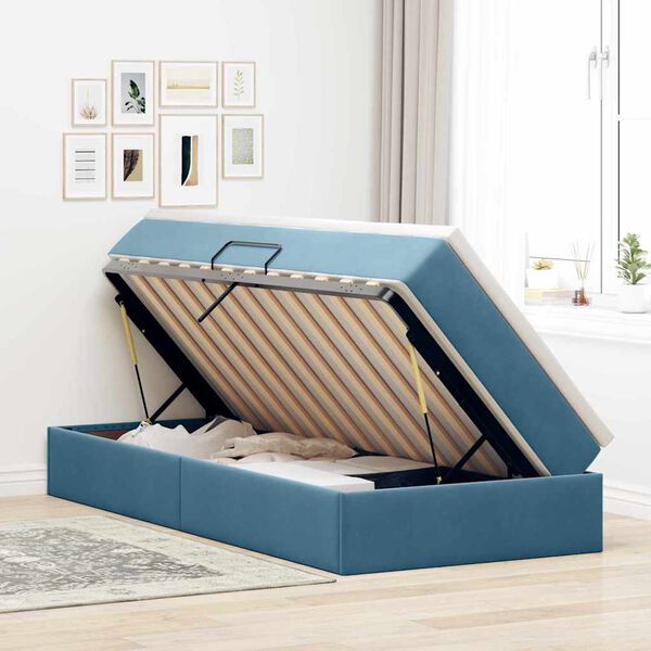 vidaXL Cama com arruma&ccedil;&atilde;o e colch&atilde;o Azul Escuro 90 x 200 cm Veludo