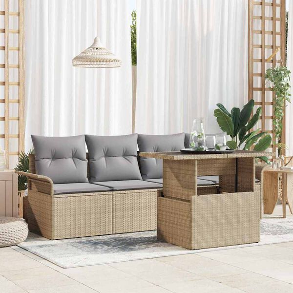 vidaXL Conjunto de Sof&aacute; de Jardim 5 pcs Bege Rattan de Polipropileno