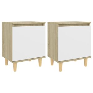 vidaXL Mesas cabeceira pernas madeira 2pcs 40x30x50cm carvalho/branco