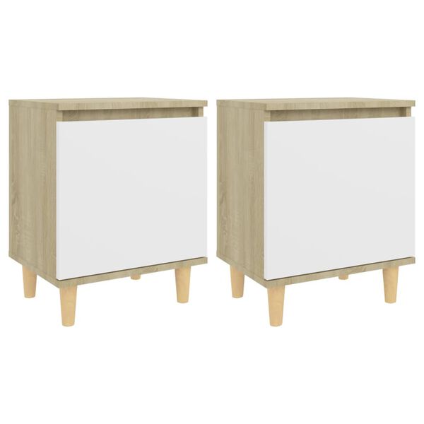 vidaXL Mesas cabeceira pernas madeira 2pcs 40x30x50cm carvalho/branco