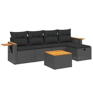 vidaXL 6 pcs conjunto sof&aacute;s de jardim c/ almofad&otilde;es vime PE preto