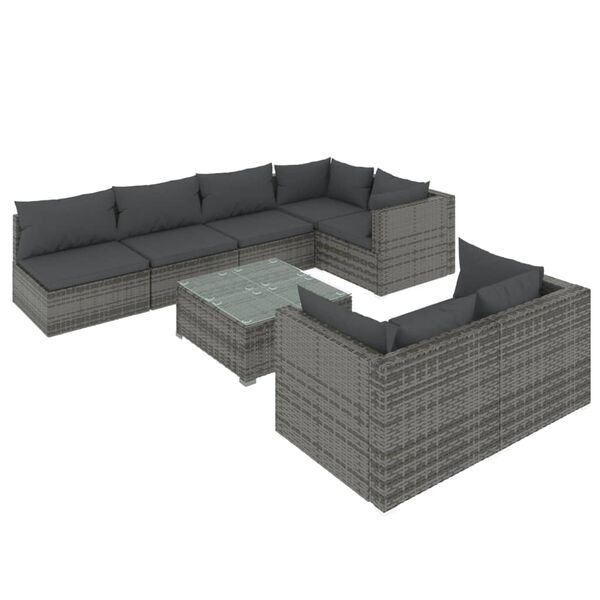 vidaXL 8 pcs conjunto lounge de jardim c/ almofadões vime PE cinzento