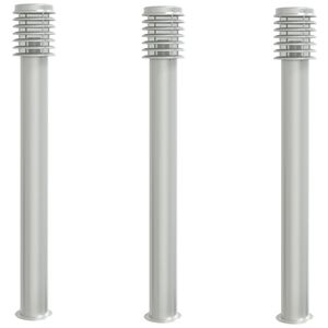 vidaXL Candeeiro de ch&atilde;o p/ exterior 3 pcs 110 cm a&ccedil;o inox. prateado