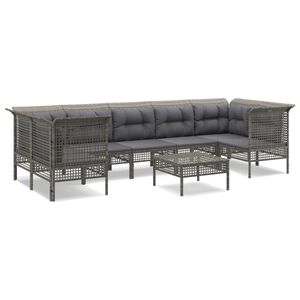 vidaXL 8 pcs conjunto lounge de jardim c/ almofad&otilde;es vime PE cinzento