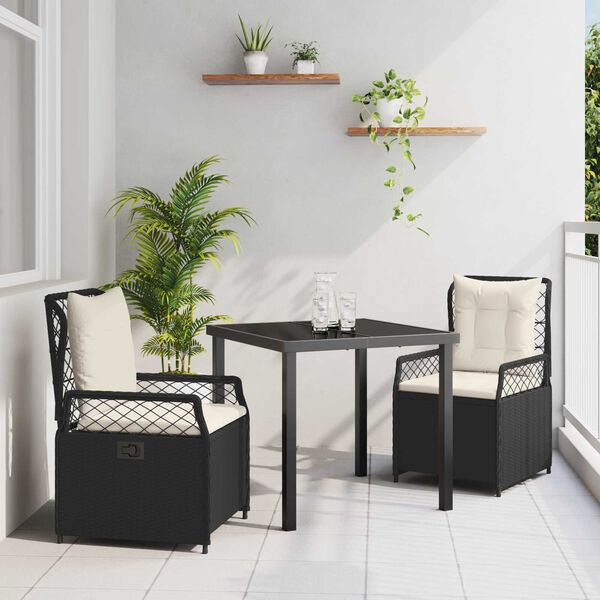 vidaXL Conjunto de Jantar para Jardim 3 pcs Preto vime PE