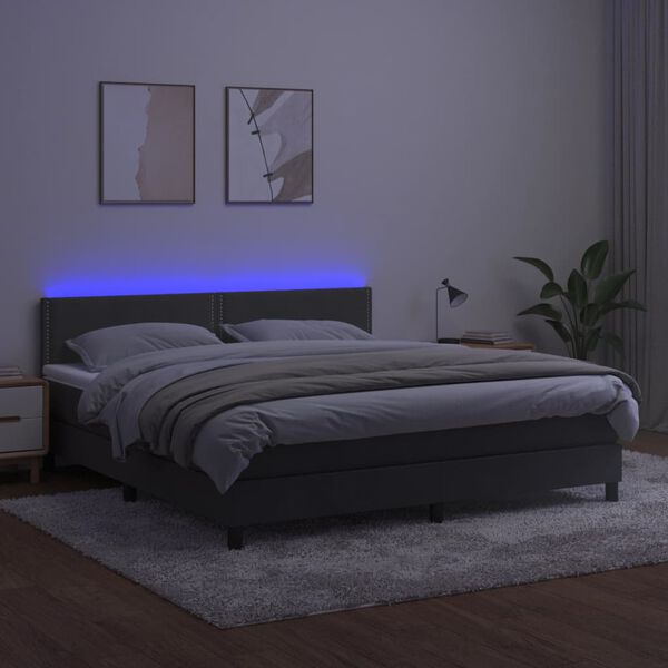 vidaXL Cama box spring c/ colch&atilde;o/LED 160x200cm veludo cinzento-escuro