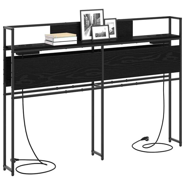 vidaXL Cabeceira de armazenamento com prateleira Carvalho preto 160 cm