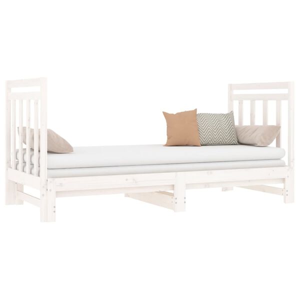 vidaXL Estrutura sof&aacute;-cama de puxar 2x(90x190) cm pinho maci&ccedil;o branco