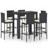 vidaXL 7 pcs conjunto de bar p/ exterior c/ almofad&otilde;es vime PE preto